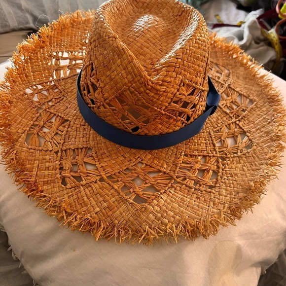 Rag & Bone straw ella hat with blue ribbon! NWOT